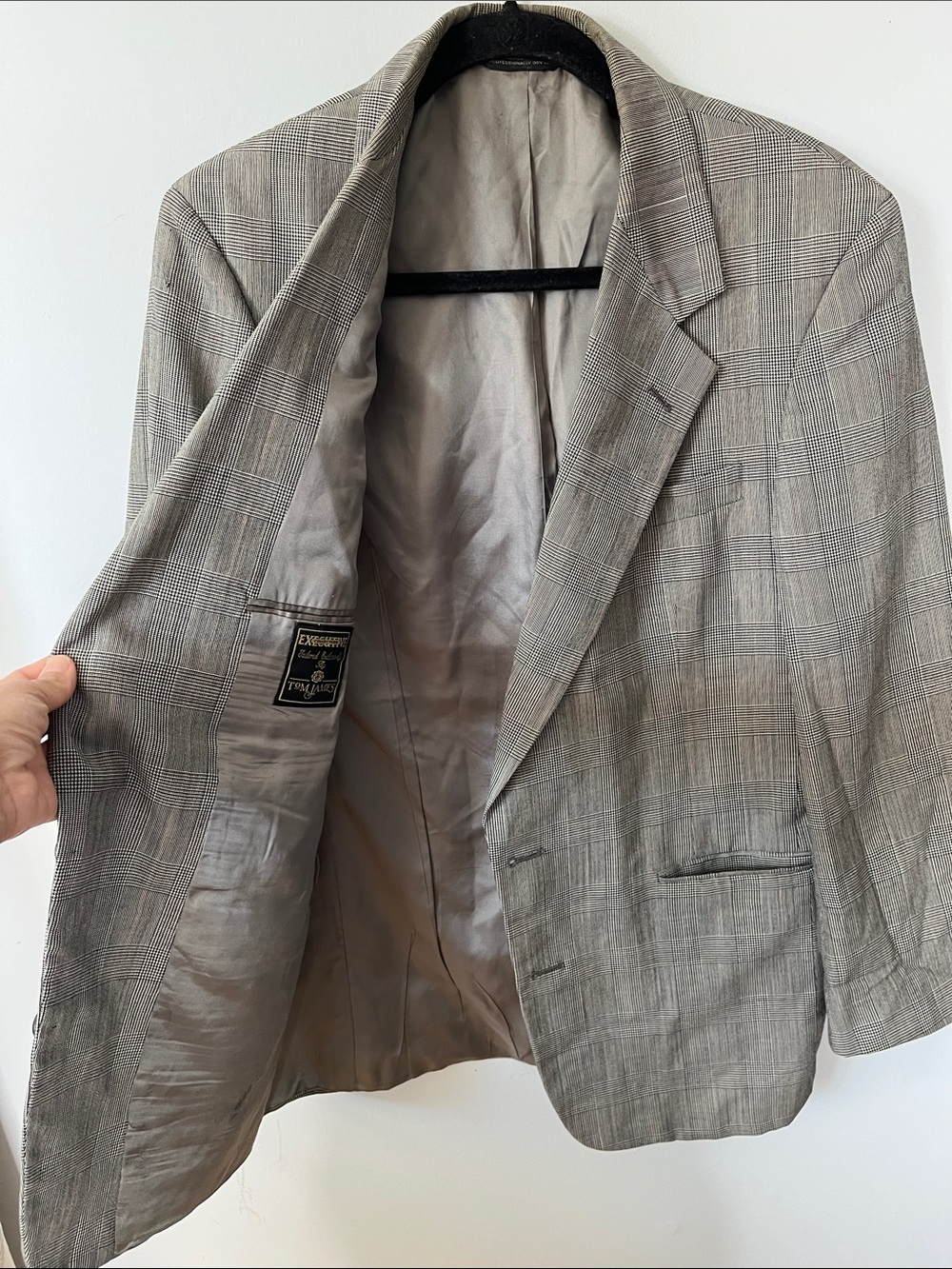 Tom James Tropical Wool Sport Coat Classic Men's Tailored Gray Plaid Blazer - Picture 7 of 7